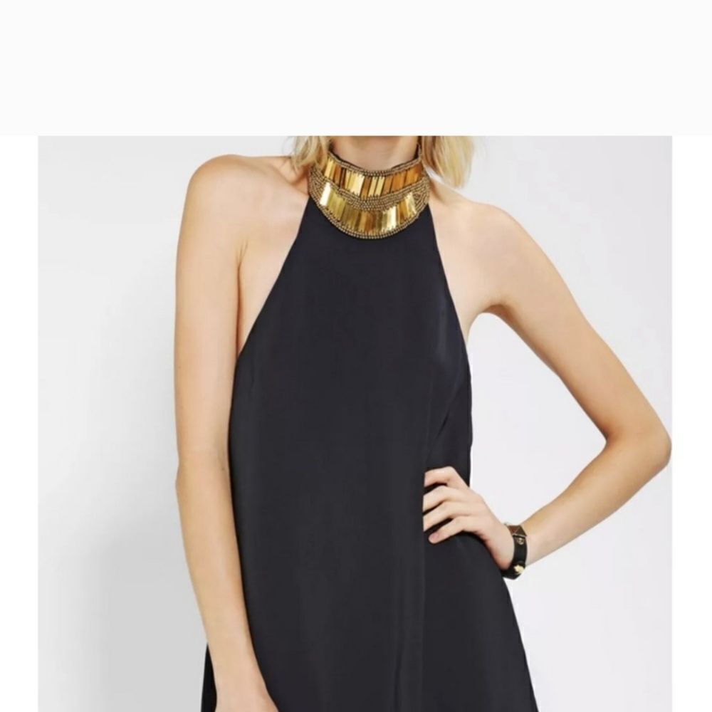 Keepsake The Label Dress Medium‎ Black Gold Beaded Halter Asymmetric Hem Maxi